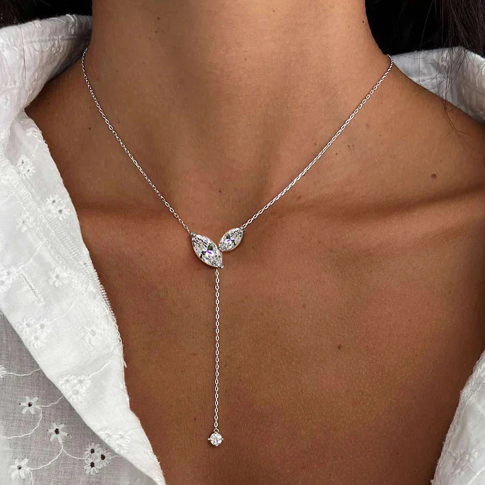 Certified Marquise Cut Moissanite Lariat Pendant Necklace S925 Silver 4cttw Lab Diamond Y-Style Long Tassel Neck Chain for Women
