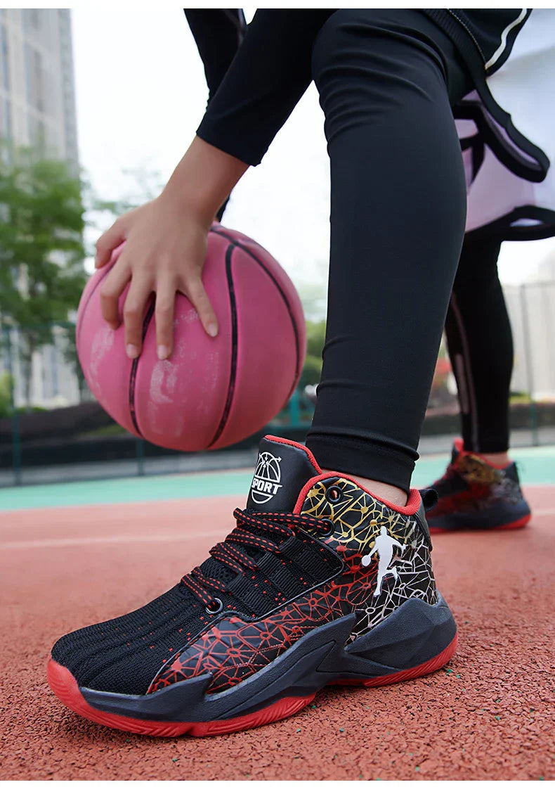Children‘s Basketball Shoes Non-slip Breathable Basketball Training Sneakers Lace-up Boys Girls Basketball Boots Athletic Shoes