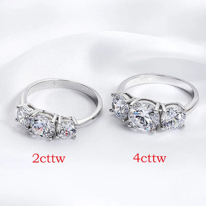 White Gold 4/2CT Moissanite Ring for Women Sparkling Lab Grown Diamond Wedding Band S925 Solid Silver Jewelry Wholesale