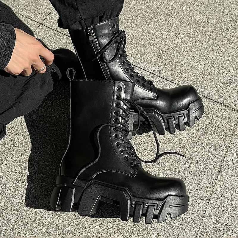 men fashion punk gothic platform boots designer original leather shoes cowboy high boot women stylish long motorcycle botas mans