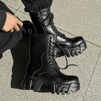 men fashion punk gothic platform boots designer original leather shoes cowboy high boot women stylish long motorcycle botas mans