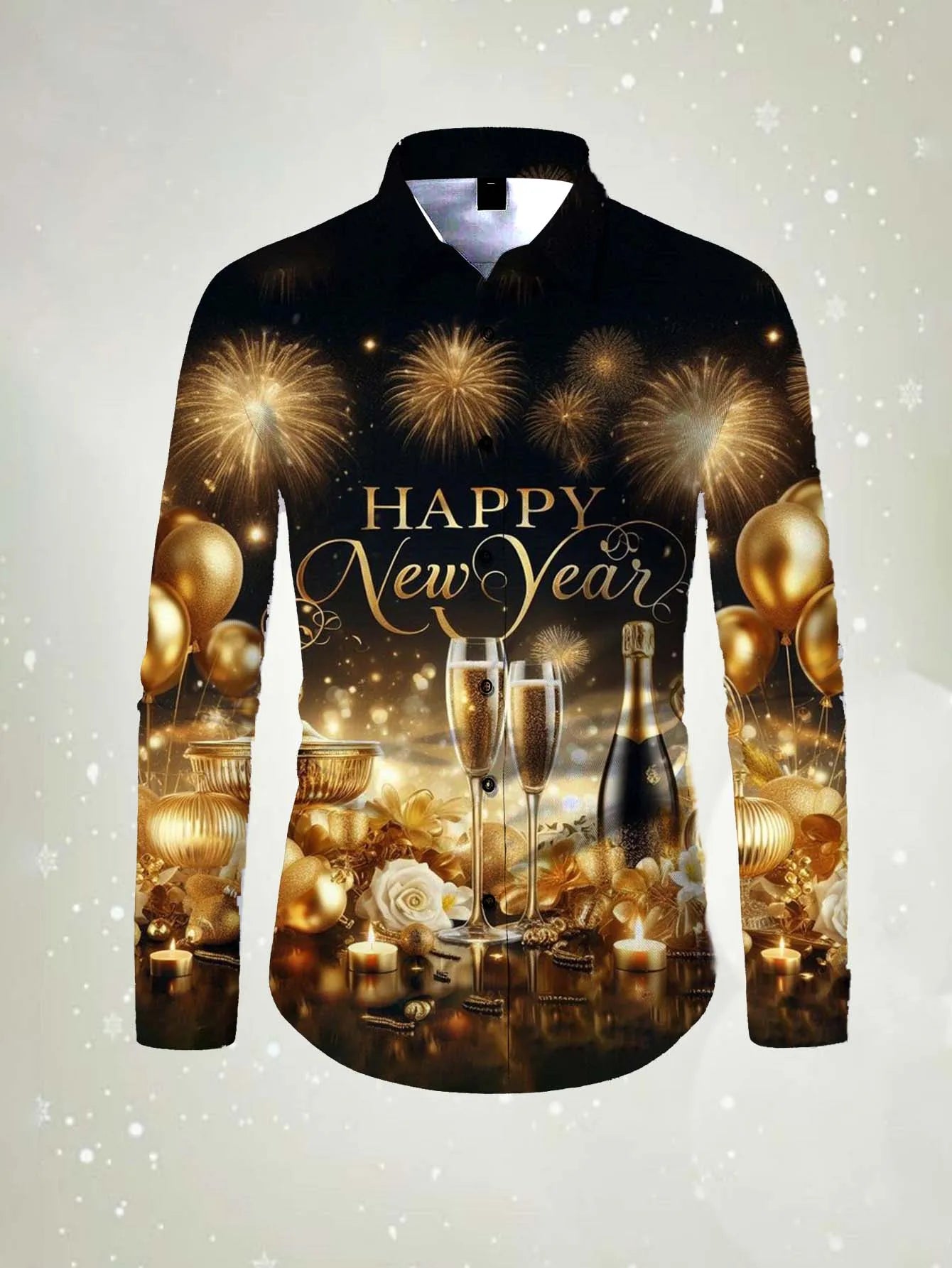 Men's long sleeved shirt Happy New Year Pattern 3D printed top 2026 spring autumn new fashion casual Festival Unisex clothing