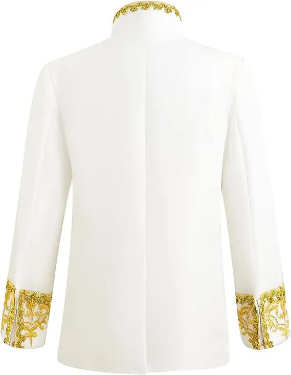 Boys Golden Flower Jacket Pants Tie 3PS Drama Dress Kids Prince Charming Cosplay Costume Children Performance Photograph Suit
