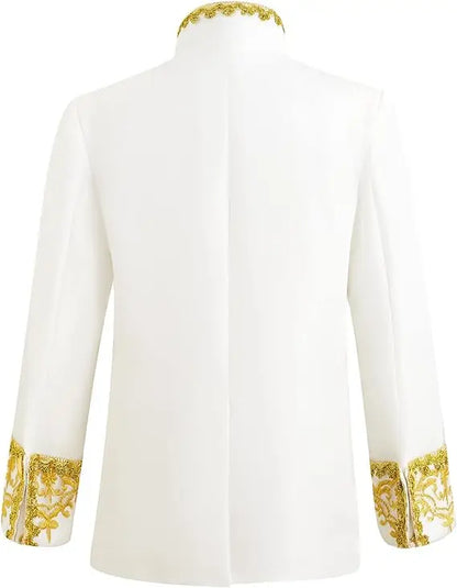 Boys Golden Flower Jacket Pants Tie 3PS Drama Dress Kids Prince Charming Cosplay Costume Children Performance Photograph Suit