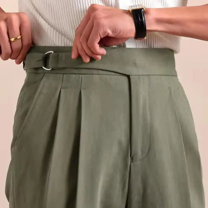 Men Pant Trousers Business Pure Cotton Casual Double Pleated High Waist Breathable Casual Formal Pants Men Social Trousers