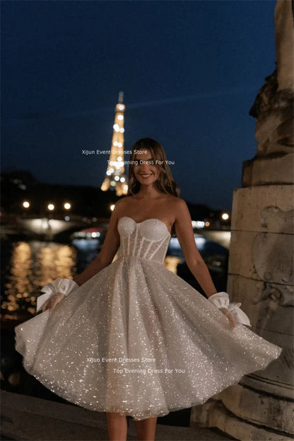 Glitter Long Wedding Dresses Sweetheart Sleeveless Prom Dresses Tulle Bridal Gowns Bride Robes Vestidos De Novia Evening