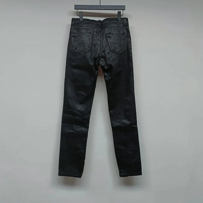 Men‘s Oil wax Jeans Classic Denim Gothic Men Coated Casual Trousers High Street Solid Designer luxury Pants