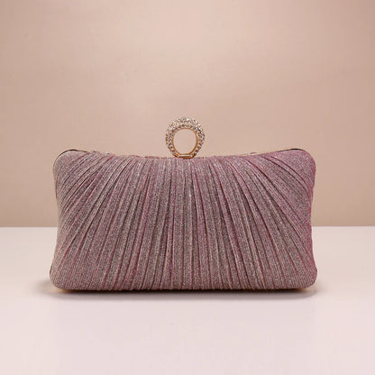 Valentine's Day Evening Bags Finger Ring Diamonds Clutch Ruched Fashion Prom Dinner Handbags With Chain Purse