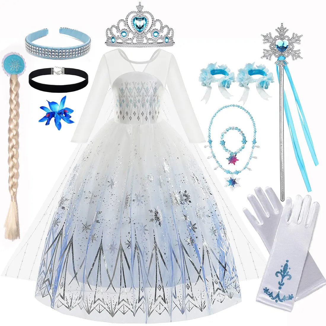 Halloween White Frozen Costumes for Girl Cosplay Elsa Princess Dress Long White Dress Halloween Carnival Dress Fire Spirit Olaf