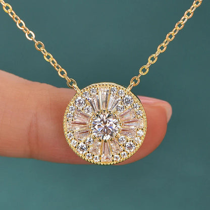GRA Certified D VVS1 5mm Moissanite Round Charm Pendant Necklace Chain for Women 14K Gold Filled Fine Neck Jewelry Gift