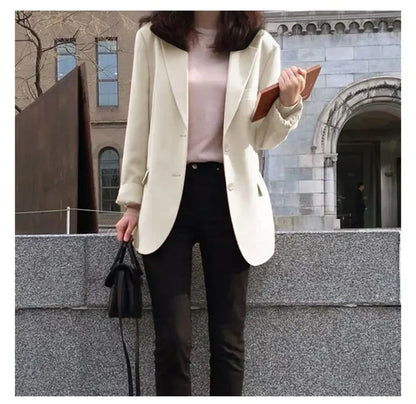 Chic Black Women's Short Suit Jacket Korean Style Casual High-End Feeling Spring Autumn New Fashion Polyester Fiber Coat