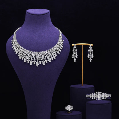 Bridal Zirconia Full Jewelry Set for Ladies Party Luxury Dubai Nigeria CZ Crystal Wedding Necklace Set