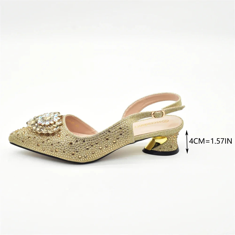 Gold Shoe and Bag Set for Party in Women African Women Shoes and Bags Italy Wedding Elegant Pumps for Lady Heeled Sandals Woman