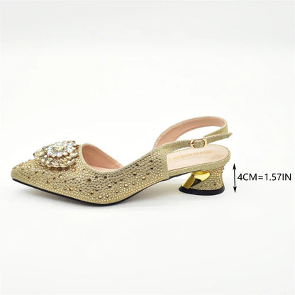 Gold Shoe and Bag Set for Party in Women African Women Shoes and Bags Italy Wedding Elegant Pumps for Lady Heeled Sandals Woman