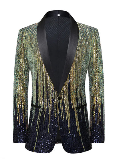 Men's Sparkling Sequin Blazer Jacket Stage Party Suit for Singer Dancer Prom Banquet Chorus Costume