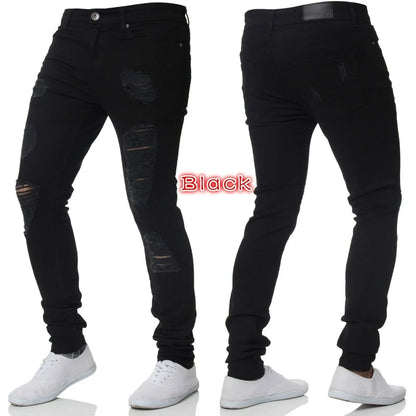 Man Pants Retro Washing Zipper Stretch Jeans Casual Slim Fit Trousers Male Plus Size Pencil Pants Denim Skinny Jeans for Men