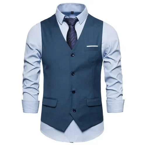 Blue Suit Vest, Men's Business Sleeveless Vests Jacket, Asian size S-6XL, Wedding Party Waistcoat, Red Purple Black Gray