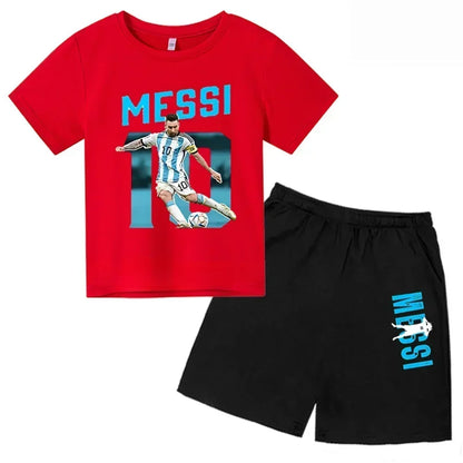 Summer Children‘s Set Brand Messi Print Short Sleeve T-shirt + Shorts 2pcs Set Sportsuit Casual Fashion Kid Boy Girl Fan Clothes