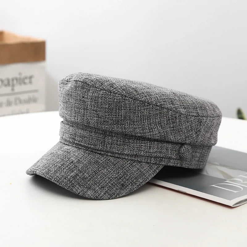 British Retro Style Solid Color Breathable Flat Top Newsboy Cap Sun Hat Military Cap Beret Hats