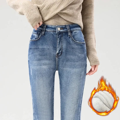 Women's Fleece Warm Winter Jeans Thicken Elastic Skinny Pencil Pants Fashion Korean Slim Plush Thermal Leggings Trousers