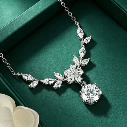 Sparkling 8MM Moissanite Necklace 14K Gold Filled Floral-Style Pendant Necklaces for Women CWedding Jewelry Gift