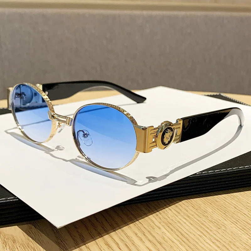 New Vintage Oval Sunglasses Metal Frame Women's Luxury Designery Sun Glasses Shades for Men Oculos UV400  Gafas De Sol Mujer