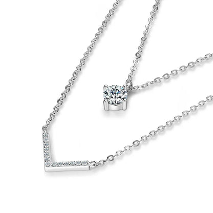 Certified Moissanite V-shape Pendant Double Necklaces Chains for Women S925 Sterling Silver Fine Jewelry Gifts Collares