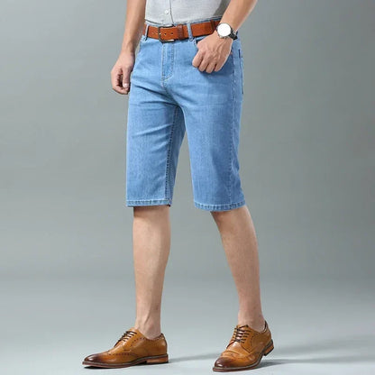 New Summer Men's Denim Shorts Fashion Light Color Casual Loose Multi-pocket Straight Five-minute Pants Elastic Knee Shorts