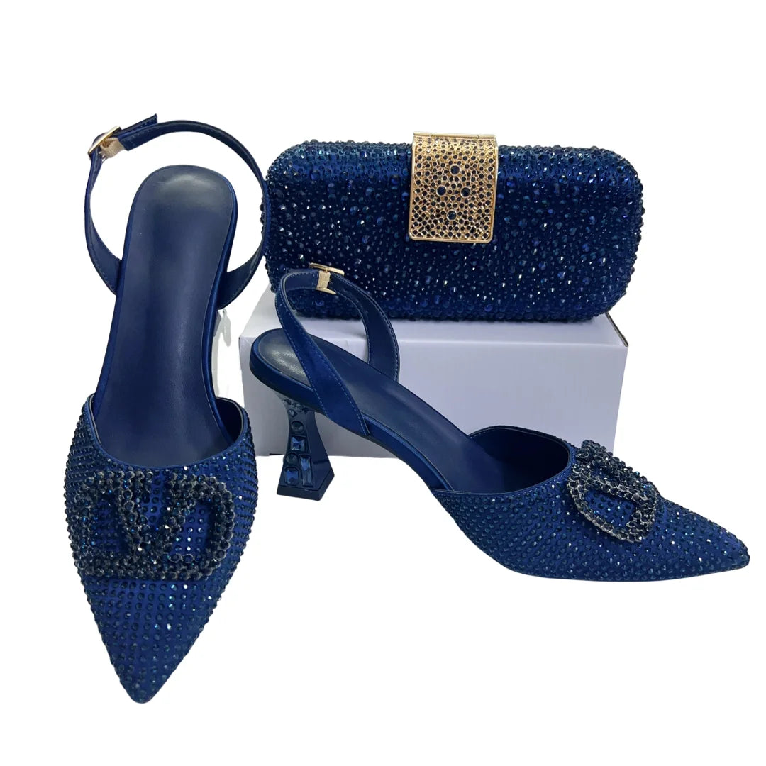 Italian Designer Evening Shoes With Clutch Bag Set for African Wedding and Bridal Occasions Lace Embroidered Beads Women's Shoes