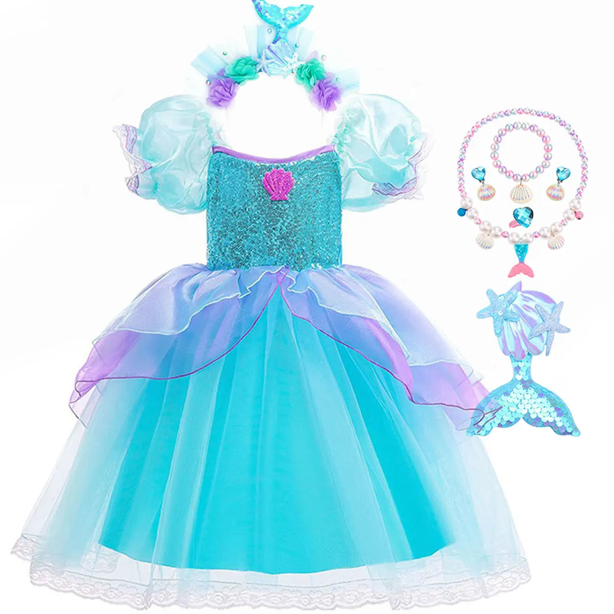 Summer Girl Mermaid Dress For Children Birthday Party Princess Cosplay Costume Ariel Halloween Fantasy Dress Summer Elegant Gown