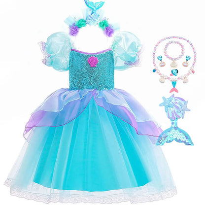 Summer Girl Mermaid Dress For Children Birthday Party Princess Cosplay Costume Ariel Halloween Fantasy Dress Summer Elegant Gown