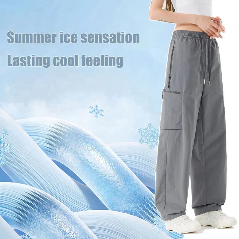 Hiking Women Pant Elastic Waist Waterproof Trouser Zippered Pockets Sport Pant Men Windproof Outdoor Cargo Pants Fishing Trouser