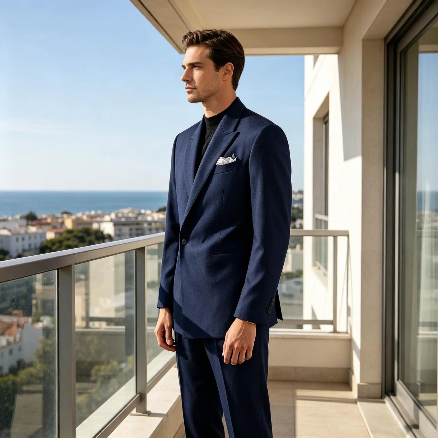 Men's Serge Tuxedo Suit Set One Button Peak Lapel Slim Fit 2 Piece Blazer Pants Casual Business Wedding Formal Outfit