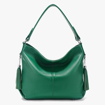 Elegant Beige Women Genuine Leather Handbag Hobo Bag Fashion Crossbody Tassel Big Capacity Shopper Tote Purse Sac Hot Sale