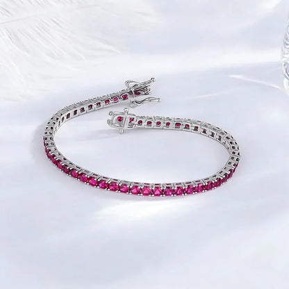 925 Silver Tennis Bracelet, 3mm Pave CZ, Dark Ruby/Rainbow/Blue/Green/Black, Eternity Design, Fine Jewelry for Women