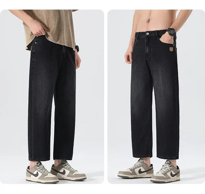 High Streets Spring Summer Men's Jeans American Retro Baggy Wide Leg Denim Pants Loose Solid Cotton Jeans Male Trendy Trousers