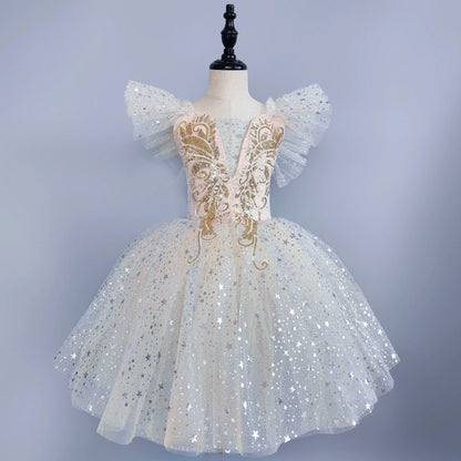 Kids Sequin Ballet Dress Performance Clothes Silver Girls Modern Dance Skirts Children Ballet Tutu Party Princess Dress Costumes