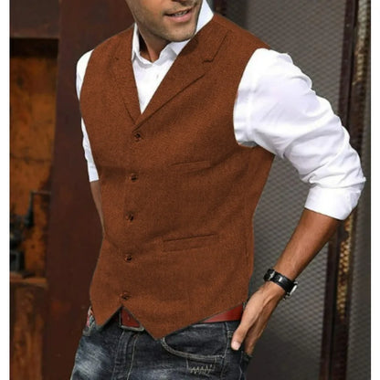 Business Suit Vest Man British Retro V-neck Male Vest Slim Solid Color Single-breasted Workwear Casual Men Waistcoat