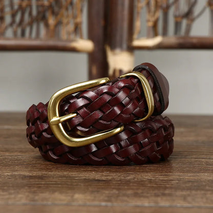 3.0 Cm Pure Cowhide Genuine Leather for Men Women High Quality Jeans Pin Buckle Knit Couple Belts Cowboy Ladies Fashion Designer