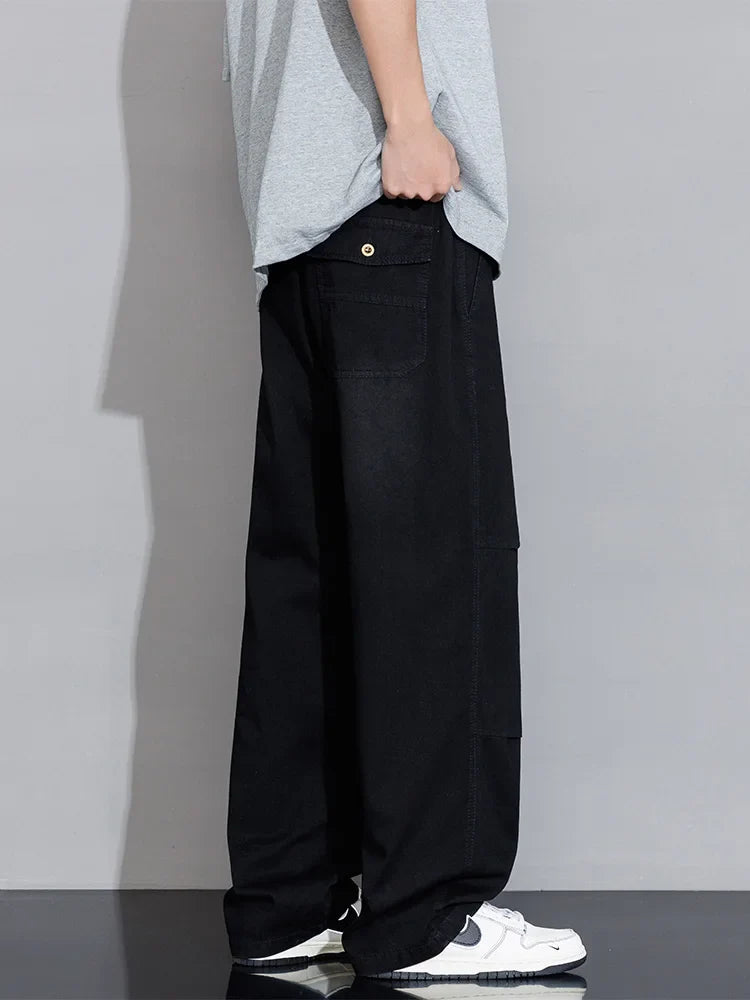 Men's Cargo Jeans 2026 New Spring Summer Wide Leg Denim Pants Straight Baggy Jeans Asian Size L-5XL