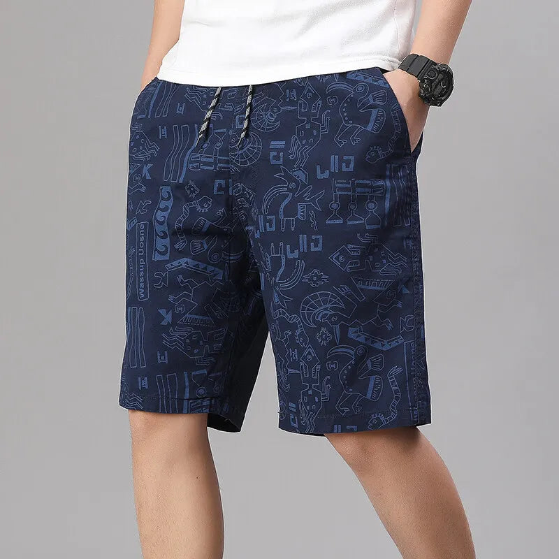 Mens 100% Cotton Shorts Elastic Waist Casual Shorts Printed Beach Shorts Relaxed Fit Running Shorts Cotton Sweat Shorts
