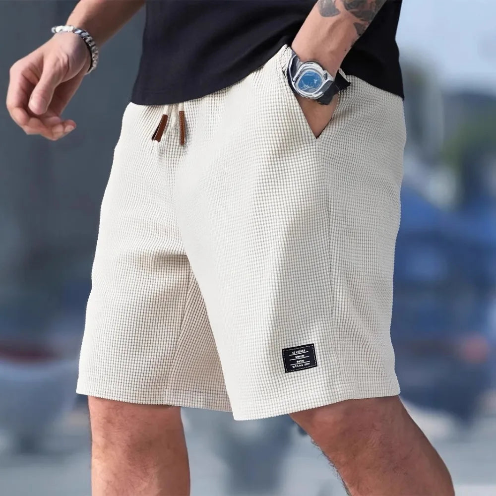 Men's Waffle Texture Shorts Summer Casual Sports Plus Size Loose Fit Knee-Length Shorts Male Oversized Streetwear Beach Pants