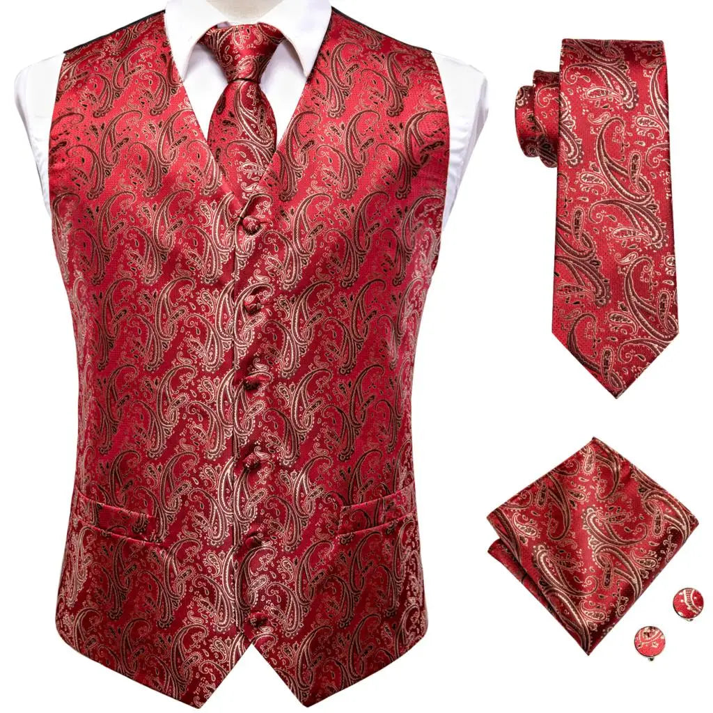 Navy Blue Mens Vest Formal Paisley Waistcoat Jacket Tie Handkerchief Cufflinks Set For Male Dress Suit Wedding Party