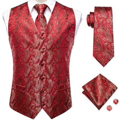 Fashion Silk Vest For Men Classic Gold Champane Yellow Waistcoat Jacket Tie Hankerchief Cufflinks Sets Dress Suit Wedding Hi-Tie