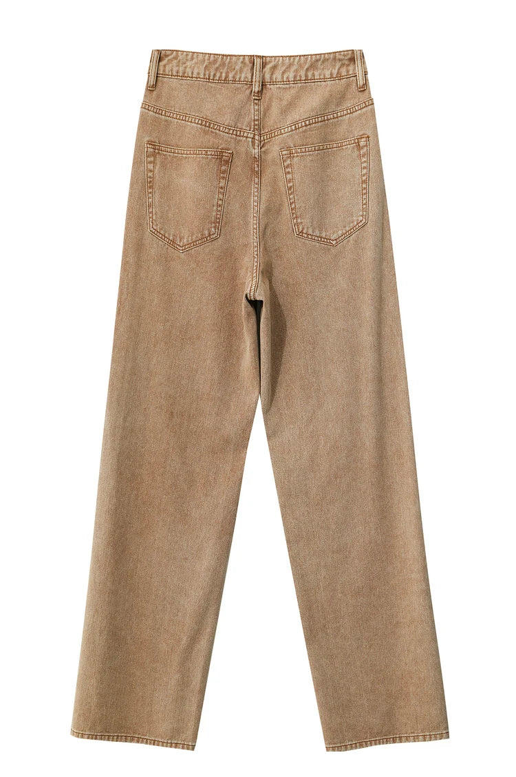 Minimalism Women's Jeans 2024 Autumn New Casual Cotton Denim Pants Retro Trendy Loose Straight Wide-leg Trousers 12443249