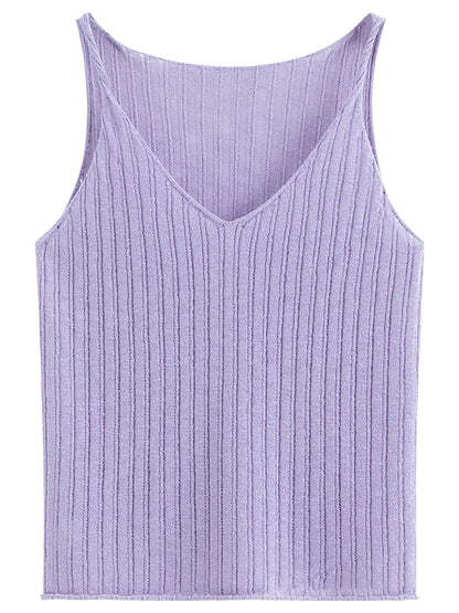 Stylish V-Neck Wool Knit Vest for Resort & Beach Vacation 2026 Summer New Arrival Casual Top Tanks Summer Sleeveless Camis