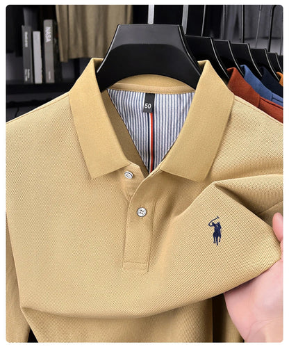 High end brand 100% cotton long sleeve polo shirt fashion luxury pony embroidery business casual comfort new Paul men's T-shirt