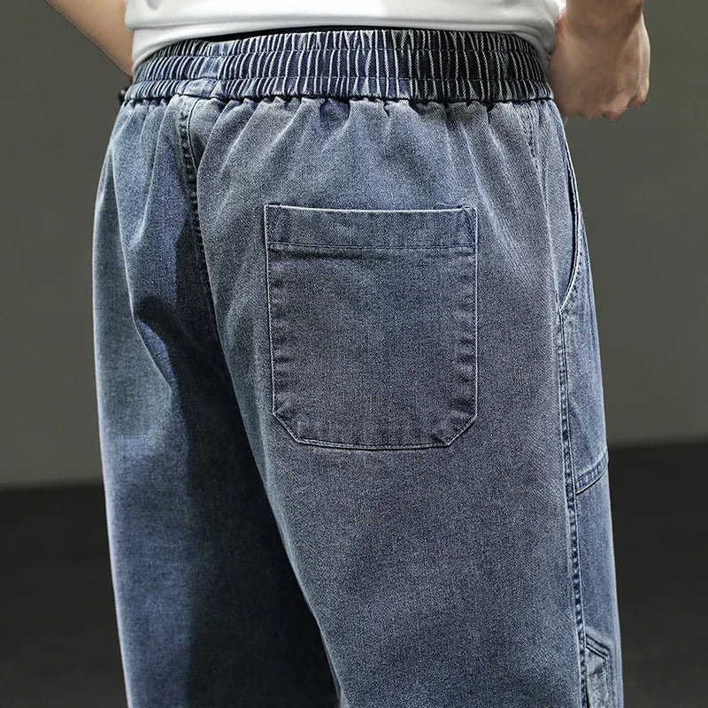 Korean Style Summer Men's Black Wide Leg Denim Shorts New Fashion Casual Baggy Short Jeans Male Plus Size 6XL 8XL YBR602