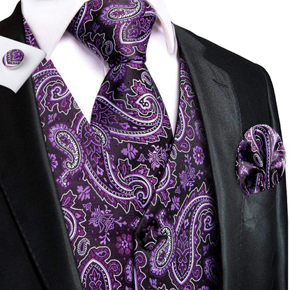 Green Mint Purple Mens Silk Vest Tie Jacquard Autumn Spring Suit Waistcoat Jacket Necktie Hanky Cufflinks for Men Wedding