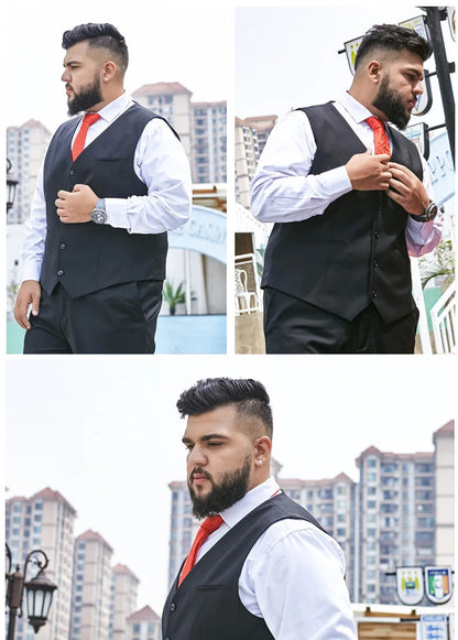 New Plus Size Black Suit Vest Men Solid Color Single Breasted Waistcoat For Host Groom Groomsmen Grey Black Navy Waist Coat 9XL